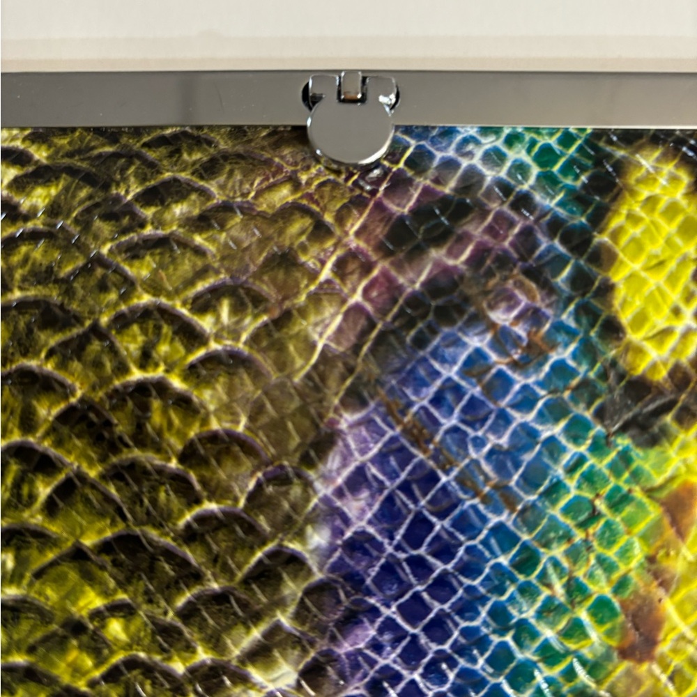Multicolor Snakeskin Clutch with Metal Push Through Fold Over Clasp - Picture 5 of 8